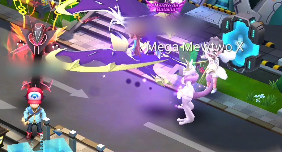 Mega Mewtwo X in the city square