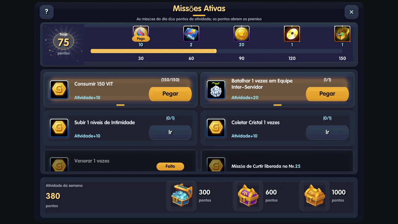 New Active Missions screen